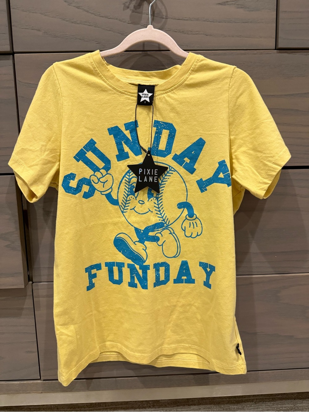 New w Tags PIXIE LANE Boys Yellow Sunday Funday Baseball T Shirt Sz 8